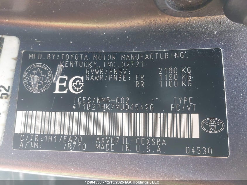 4T1B21HK7MU015426 2021 TOYOTA CAMRY photo no. 9