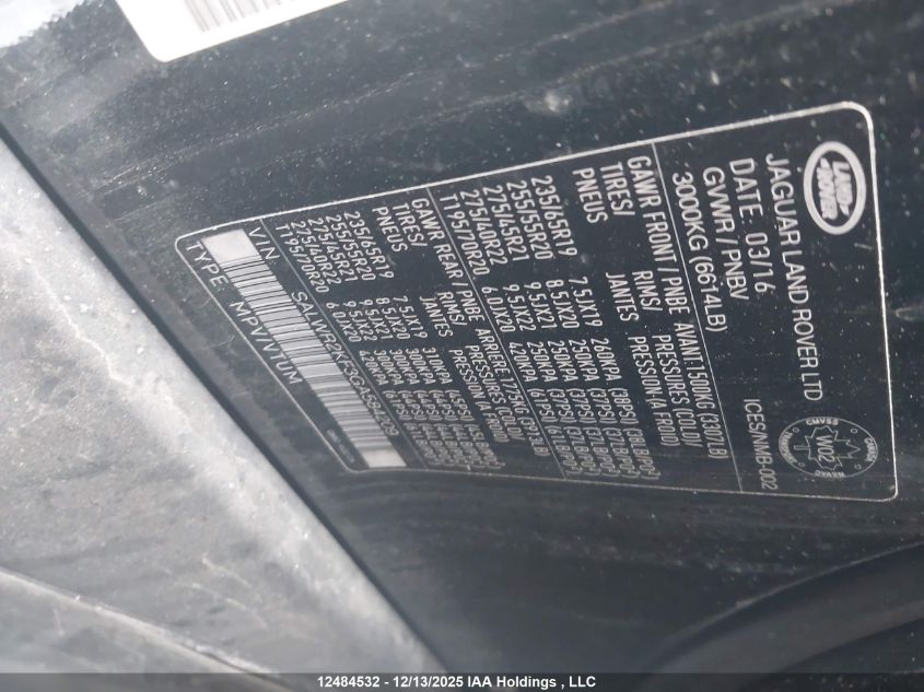 2016 Land Rover Range Rover Sport Diesel Td6 Hse VIN: SALWR2KF3GA584209 Lot: 12484532