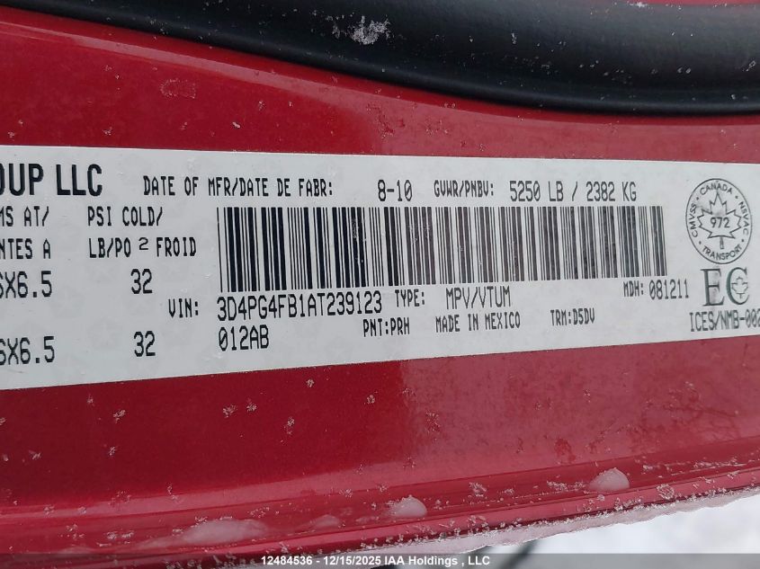 2010 Dodge Journey Se VIN: 3D4PG4FB1AT239123 Lot: 12484536