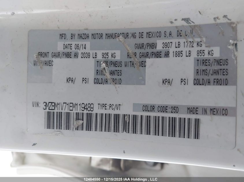 2014 Mazda 3 Touring VIN: 3MZBM1V71EM119489 Lot: 12484550