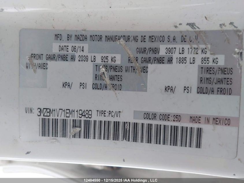 2014 Mazda 3 Touring VIN: 3MZBM1V71EM119489 Lot: 12484550