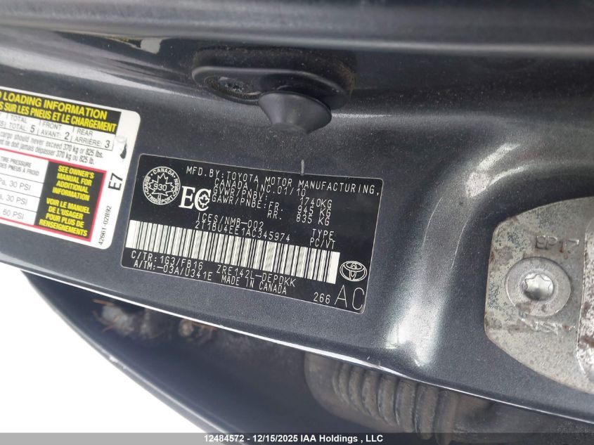 2010 Toyota Corolla VIN: 2T1BU4EE1AC345974 Lot: 12484572