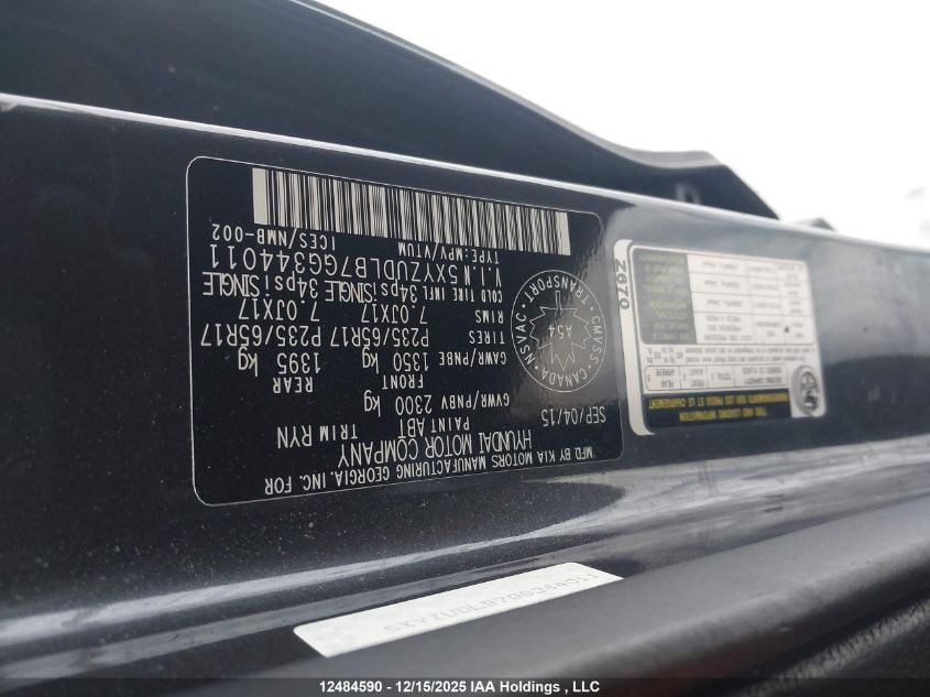 2016 Hyundai Santa Fe Sport 2.4 Premium VIN: 5XYZUDLB7GG344011 Lot: 12484590