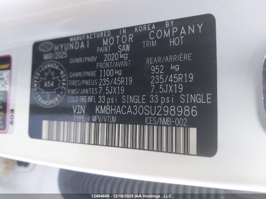2025 Hyundai Kona N Line Awd VIN: KM8HACA30SU298986 Lot: 12484606