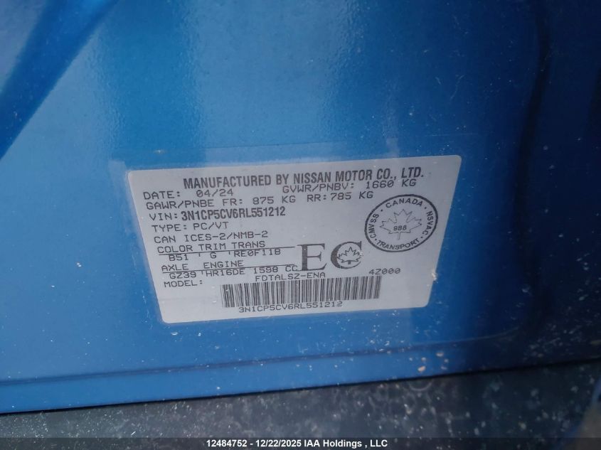 2024 Nissan Kicks Sv VIN: 3N1CP5CV6RL551212 Lot: 12484752