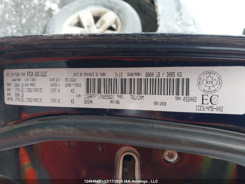 2015 Ram 1500 St VIN: 1C6RR7FT1FS655621 Lot: 12484842