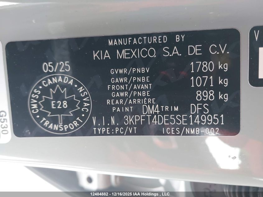 2025 Kia K4 Lx VIN: 3KPFT4DE5SE149951 Lot: 12484882