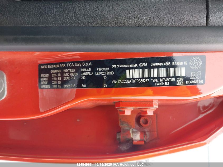 2015 Jeep Renegade Sport VIN: ZACCJBAT0FPB55267 Lot: 12484968