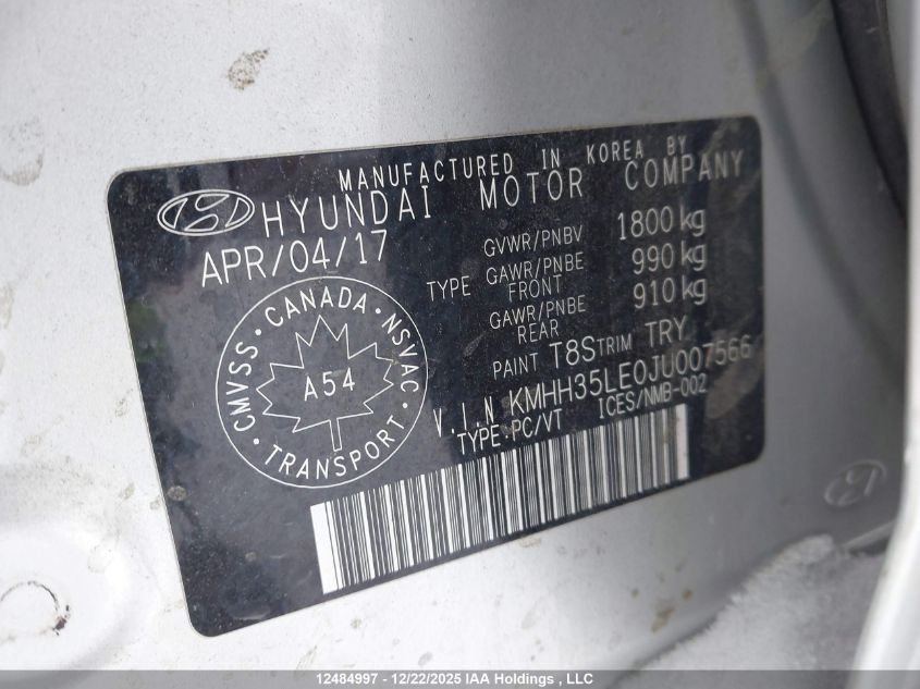 2018 Hyundai Elantra Gt Gl VIN: KMHH35LE0JU007566 Lot: 12484997