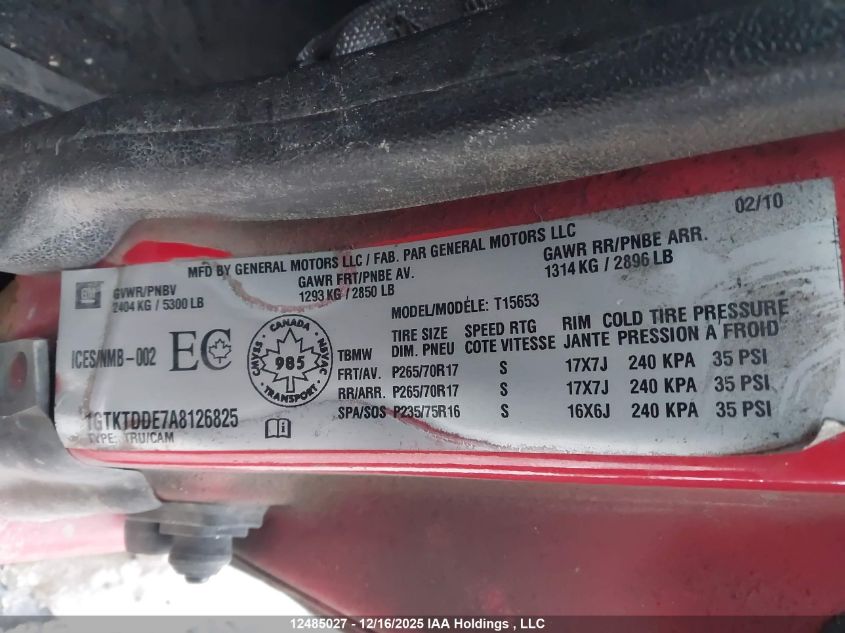 2010 GMC Canyon Sle VIN: 1GTKTDDE7A8126825 Lot: 12485027