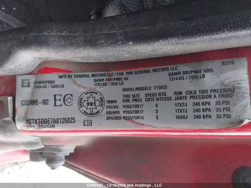 2010 GMC Canyon Sle VIN: 1GTKTDDE7A8126825 Lot: 12485027