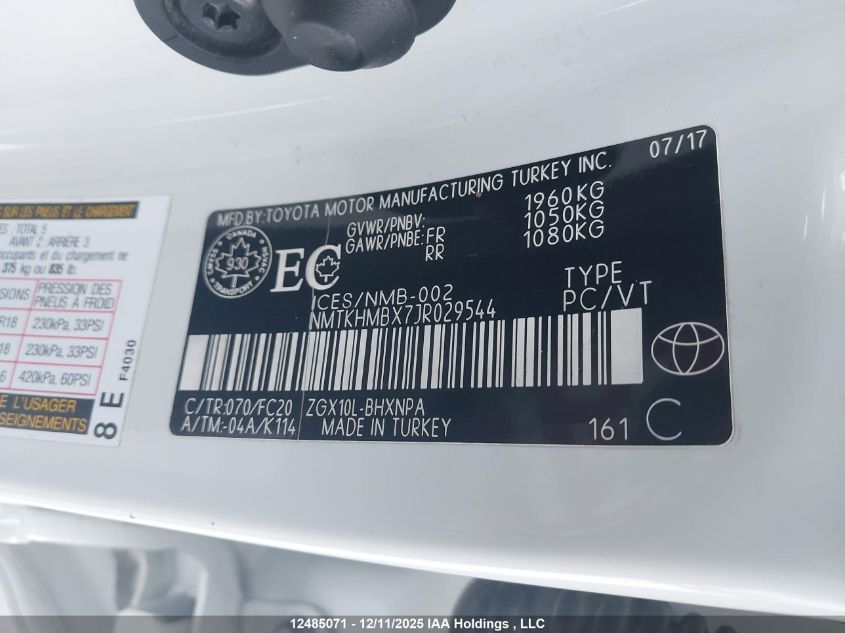 2018 Toyota C-Hr Xle VIN: NMTKHMBX7JR029544 Lot: 12485071