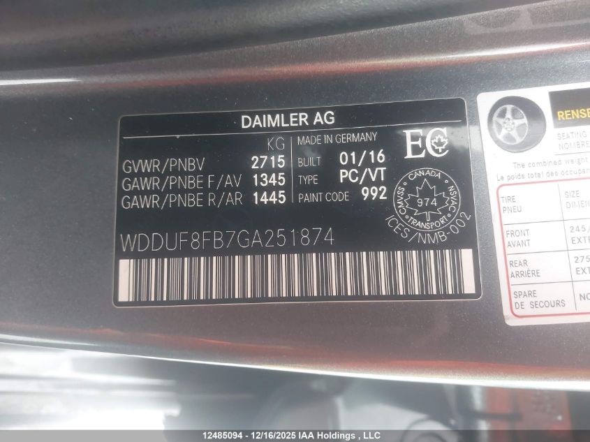 2016 Mercedes-Benz S 550 4Matic VIN: WDDUF8FB7GA251874 Lot: 12485094