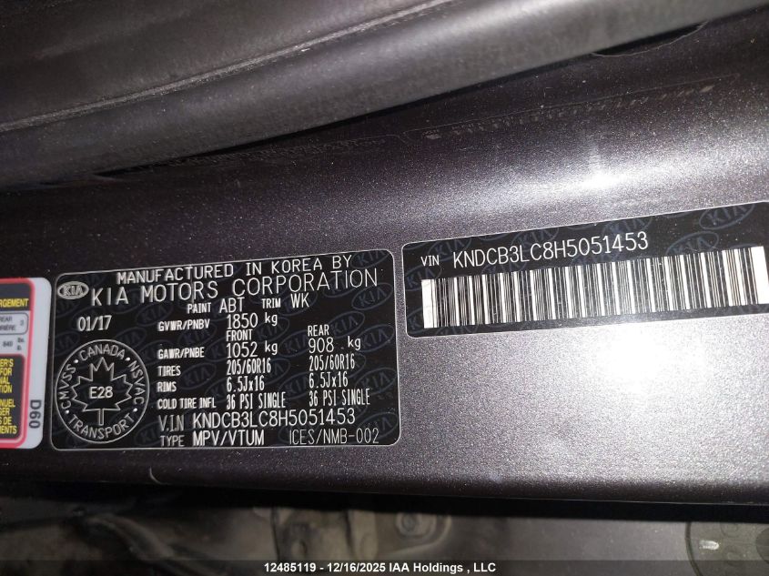 2017 Kia Niro L VIN: KNDCB3LC8H5051453 Lot: 12485119
