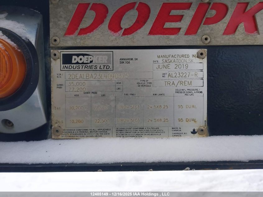 2020 Doepker Pup VIN: 2DEALBA23L4040375 Lot: 12485149