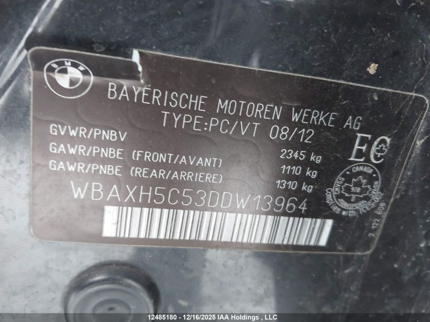 2013 BMW 528I xDrive VIN: WBAXH5C53DDW13964 Lot: 12485180