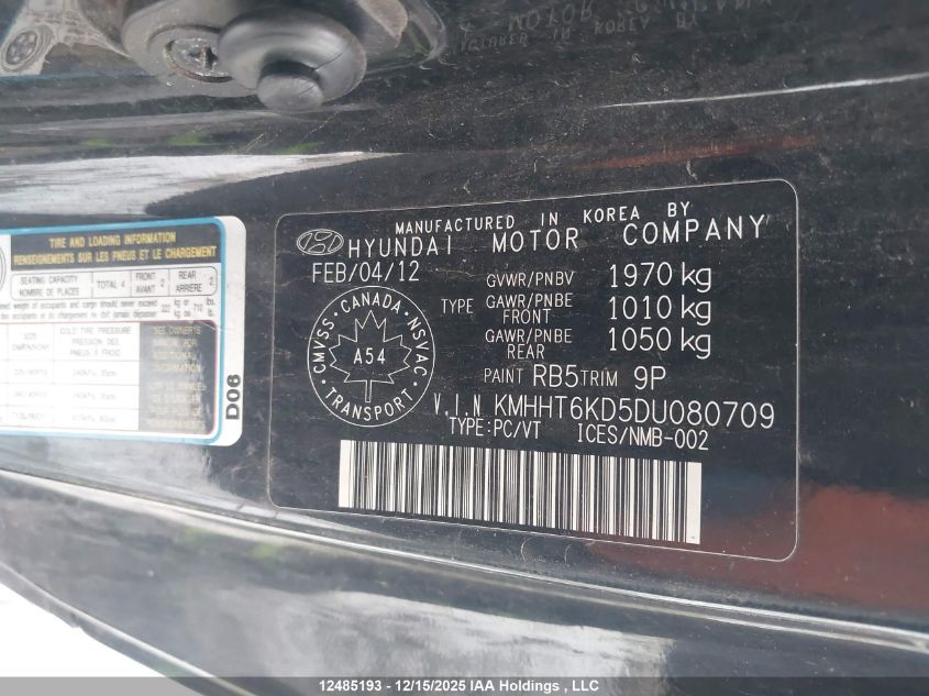 2013 Hyundai Genesis Coupe 2.0T VIN: KMHHT6KD5DU080709 Lot: 12485193