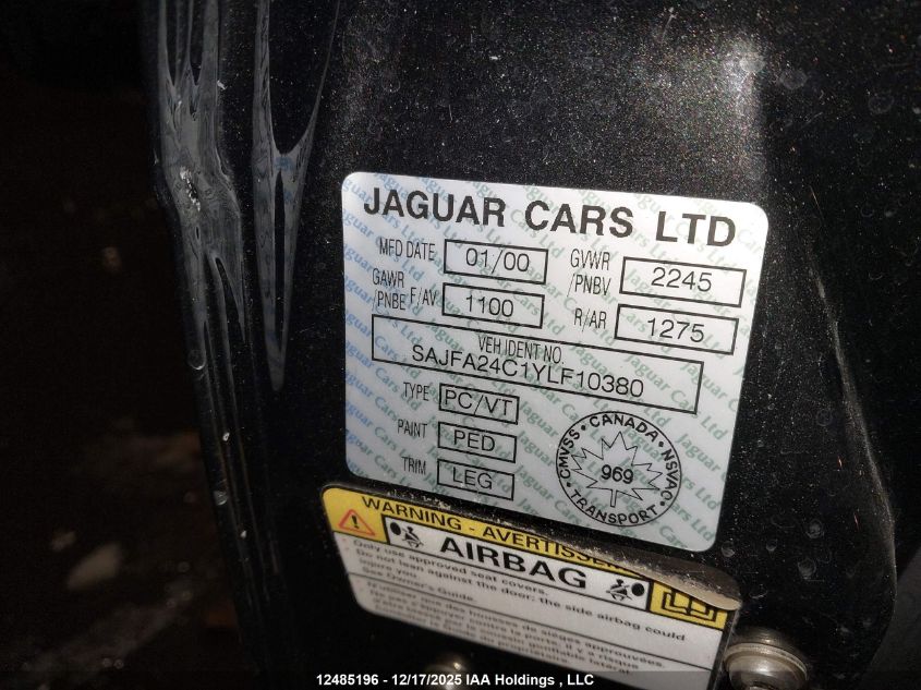 2000 Jaguar Vandenplas VIN: SAJFA24C1YLF10380 Lot: 12485196