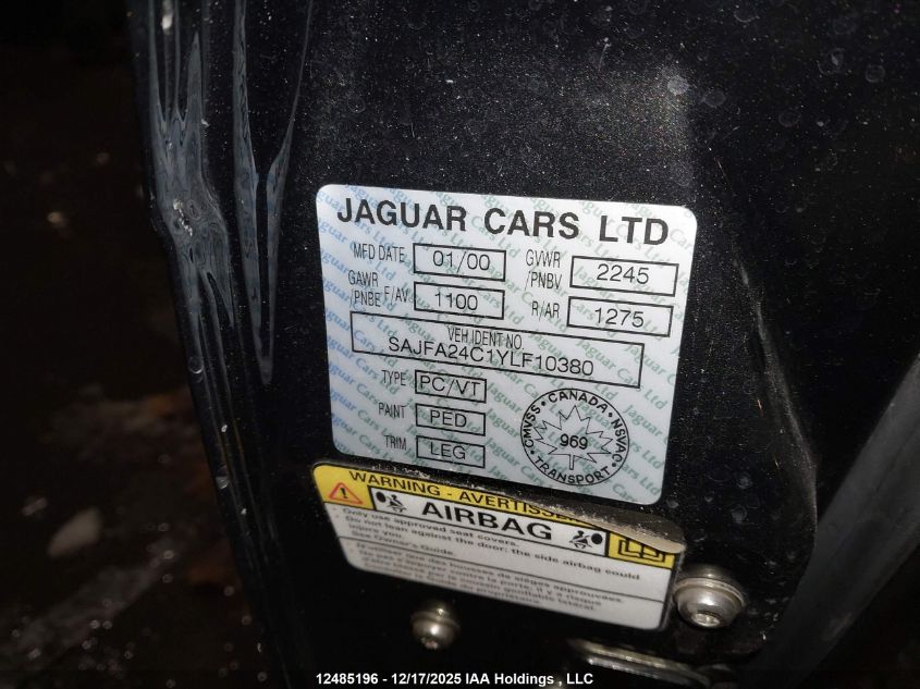 2000 Jaguar Vandenplas VIN: SAJFA24C1YLF10380 Lot: 12485196