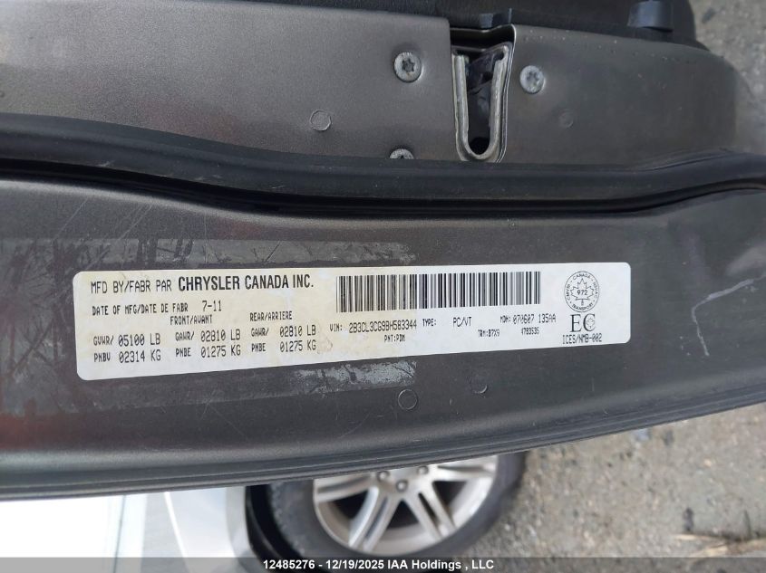 2011 Dodge Charger VIN: 2B3CL3CG9BH583344 Lot: 12485276