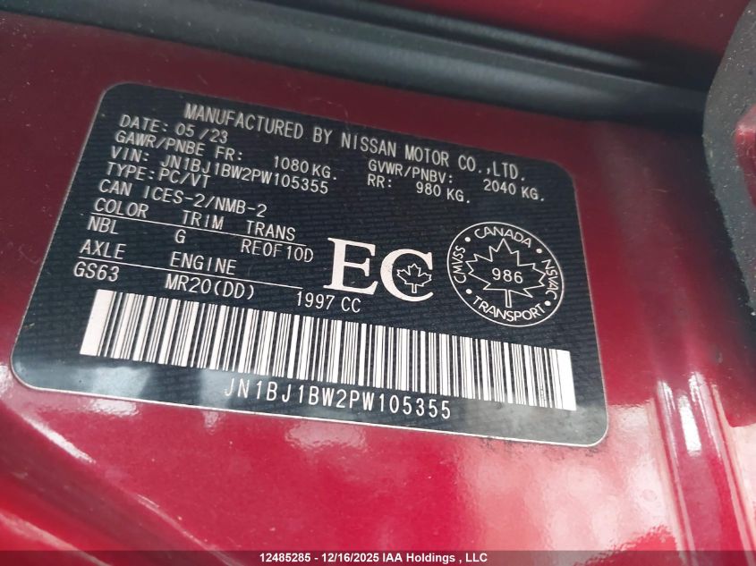 2023 Nissan Qashqai VIN: JN1BJ1BW2PW105355 Lot: 12485285