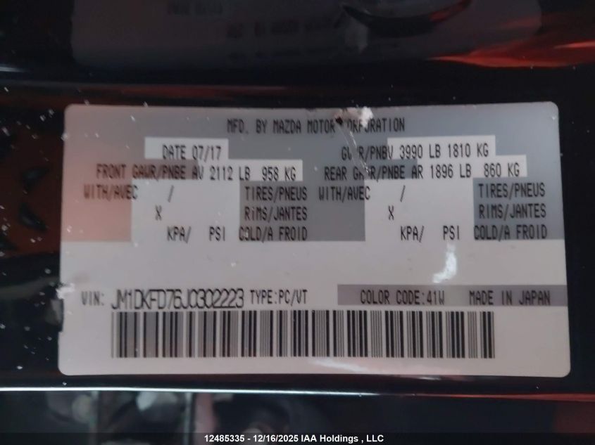 2018 Mazda Cx-3 VIN: JM1DKFD76J0302223 Lot: 12485335