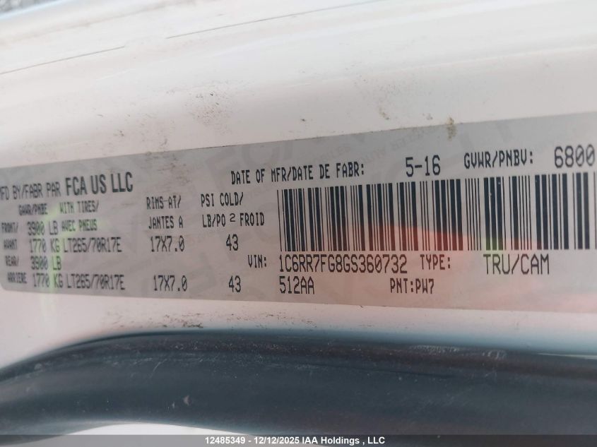 2016 Ram 1500 St VIN: 1C6RR7FG8GS360732 Lot: 12485349