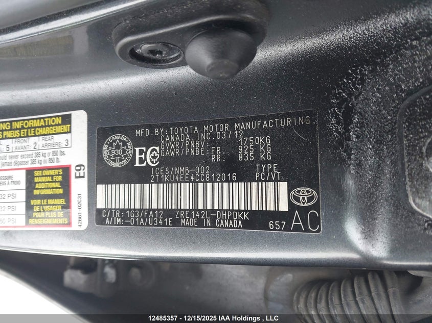 2T1KU4EE4CC812016 2012 TOYOTA MATRIX photo no. 9