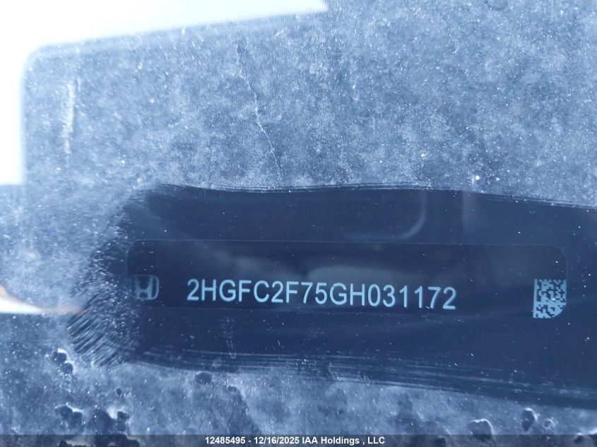 2016 Honda Civic Ex 4Dr VIN: 2HGFC2F75GH031172 Lot: 12485495