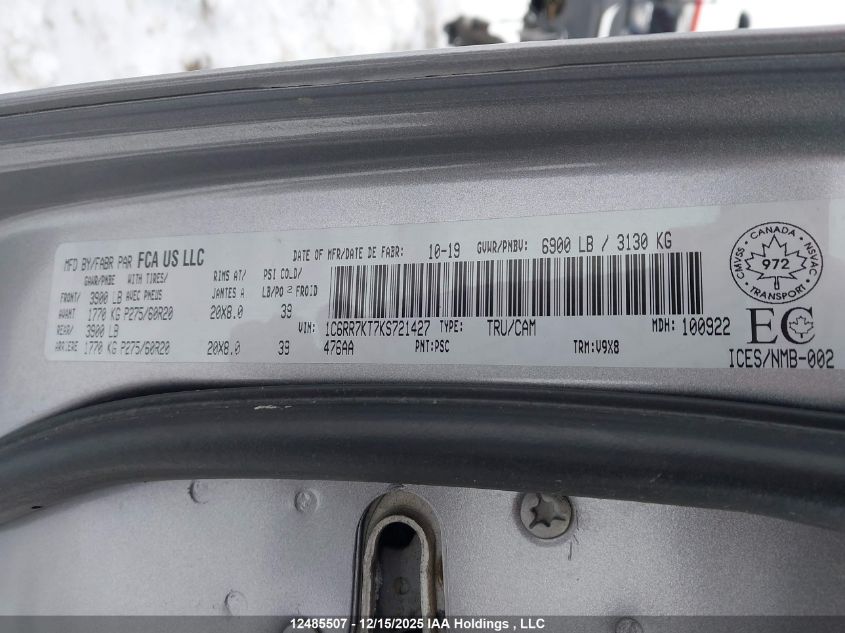 2019 Ram 1500 Classic St VIN: 1C6RR7KT7KS721427 Lot: 12485507