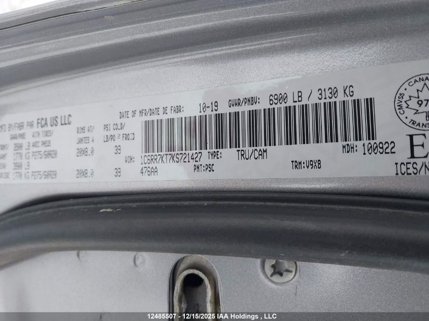 2019 Ram 1500 Classic St VIN: 1C6RR7KT7KS721427 Lot: 12485507