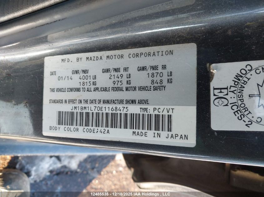 2014 Mazda Mazda3 Gs-Sky VIN: JM1BM1L70E1168475 Lot: 12485535