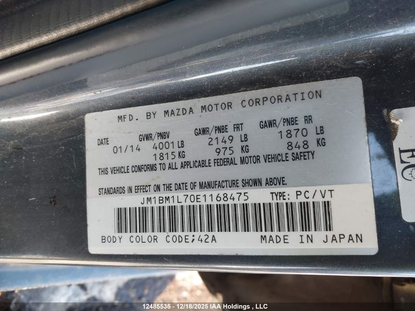 2014 Mazda Mazda3 Gs-Sky VIN: JM1BM1L70E1168475 Lot: 12485535
