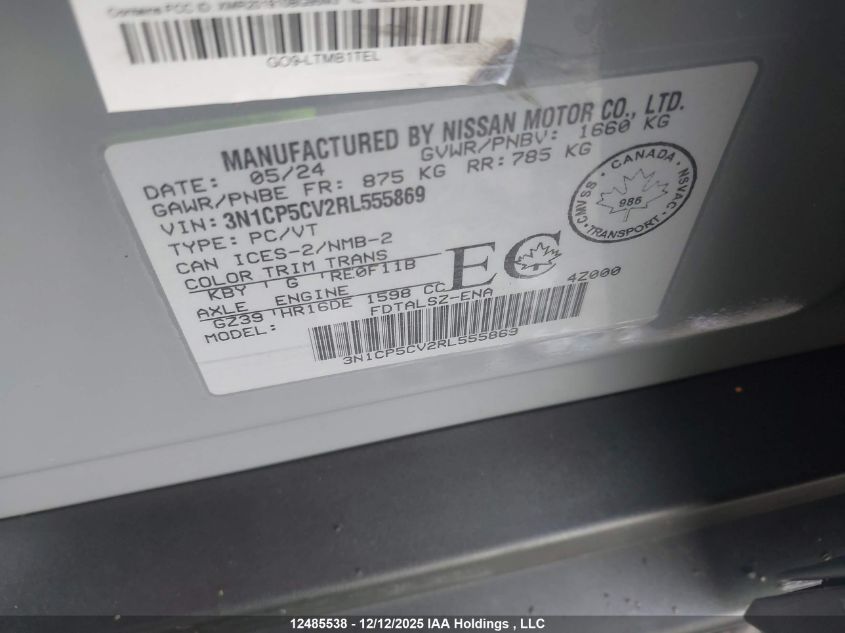 2024 Nissan Kicks Sv VIN: 3N1CP5CV2RL555869 Lot: 12485538