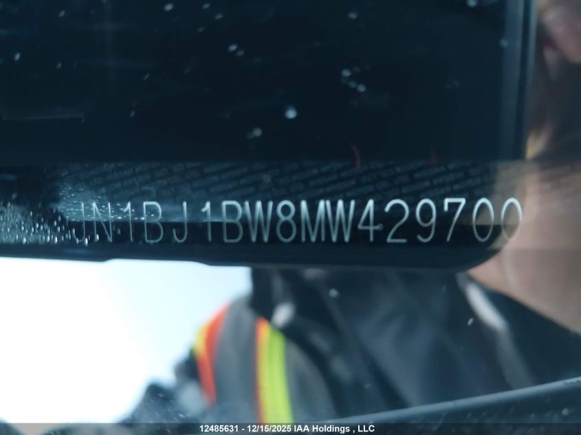 2021 Nissan Qashqai S/Sl/Sv VIN: JN1BJ1BW8MW429700 Lot: 12485631