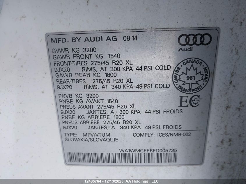 2015 Audi Q7 3.0 Tdi Vorsprung Edition VIN: WA1WMCFE6FD005735 Lot: 12485764