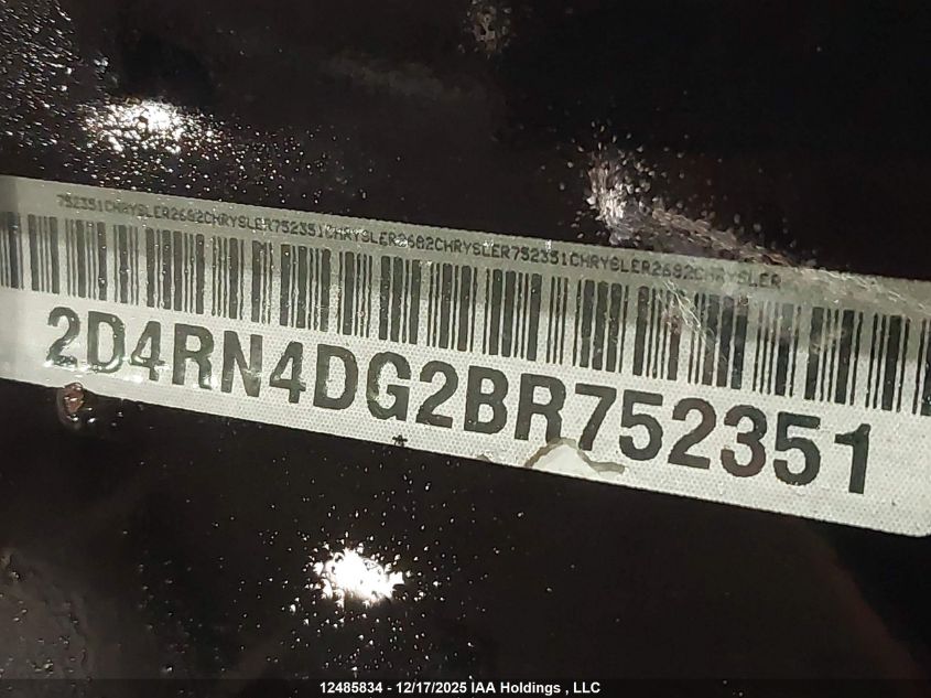 2011 Dodge Grand Caravan Se/Sxt VIN: 2D4RN4DG2BR752351 Lot: 12485834