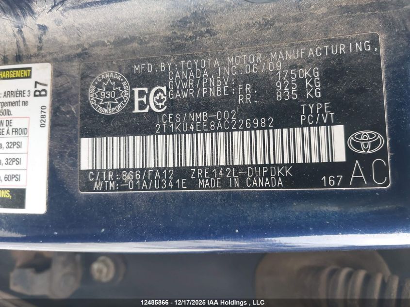 2010 Toyota Corolla Matrix VIN: 2T1KU4EE8AC226982 Lot: 12485866