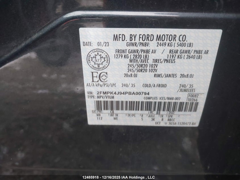2FMPK4J94PBA00794 2023 FORD EDGE photo no. 9