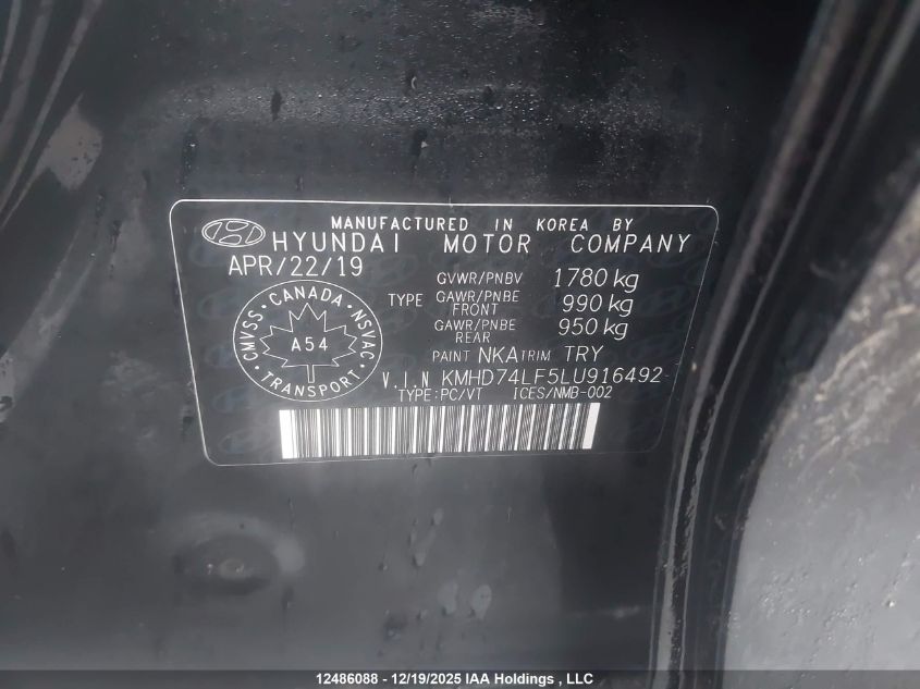 2020 Hyundai Elantra Essential Auto Ivt VIN: KMHD74LF5LU916492 Lot: 12486088