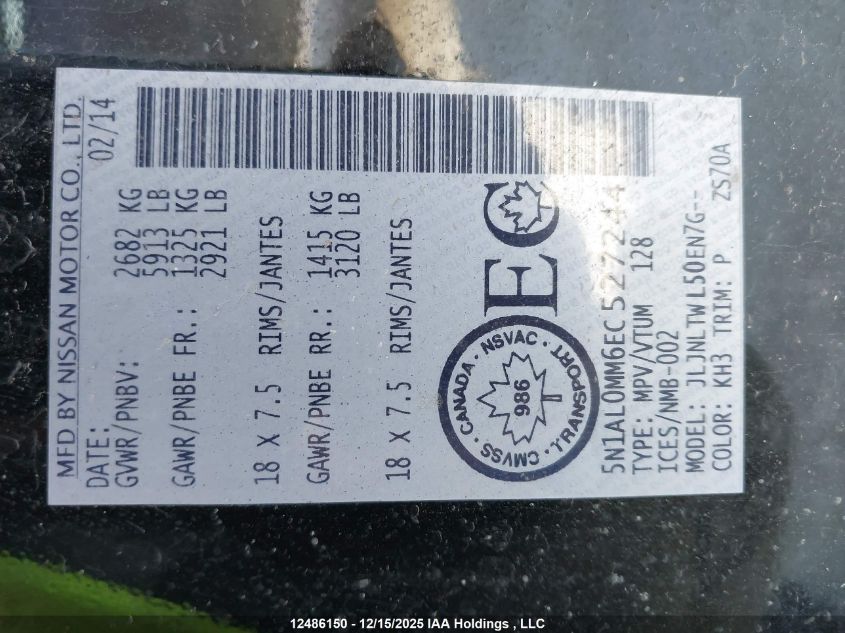 2014 Infiniti Qx60 VIN: 5N1AL0MM6EC527244 Lot: 12486150