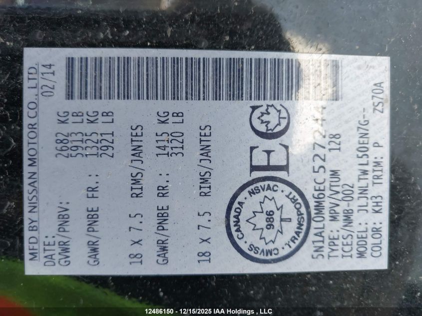 2014 Infiniti Qx60 VIN: 5N1AL0MM6EC527244 Lot: 12486150