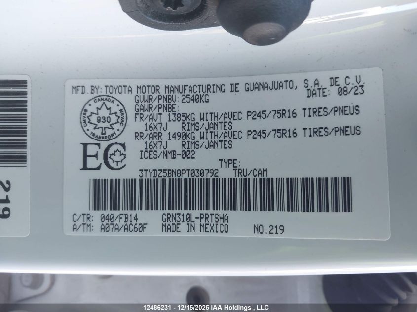 2023 Toyota Tacoma Double Cab/Sr5/Trd Sport/Trd Off Road VIN: 3TYDZ5BN8PT030792 Lot: 12486231