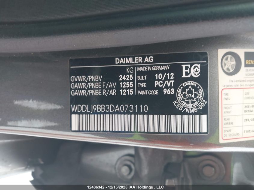 2013 Mercedes-Benz Cls 550 VIN: WDDLJ9BB3DA073110 Lot: 12486342