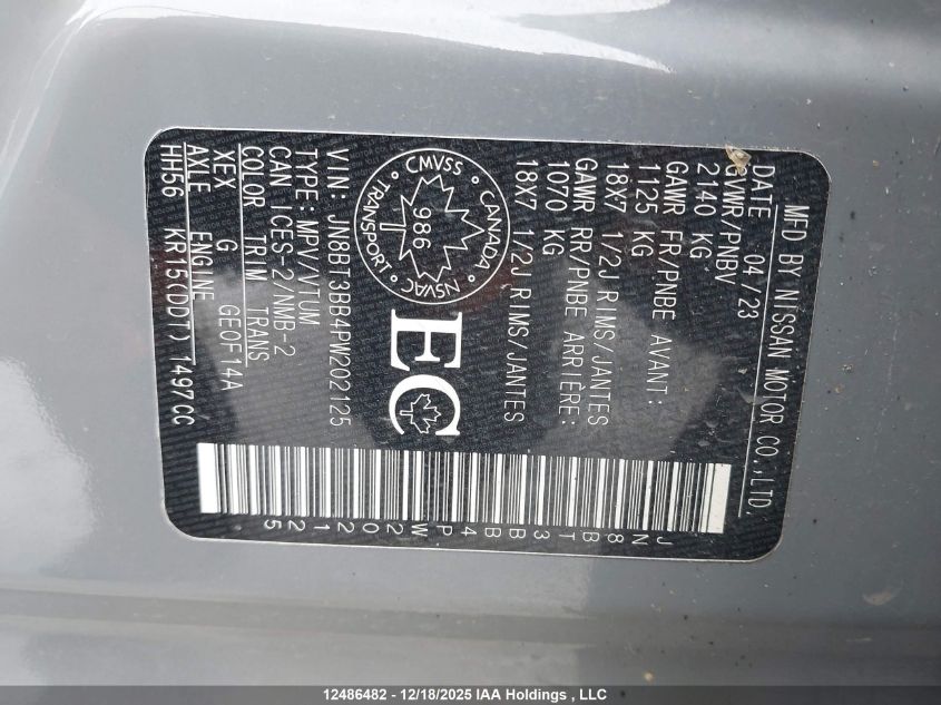 2023 Nissan Rogue Sv Midnight Edition/Sv Moonroof VIN: JN8BT3BB4PW202125 Lot: 12486482