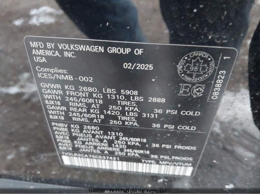 2025 Volkswagen Atlas Se VIN: 1V2LR2CA7SC537421 Lot: 12486587