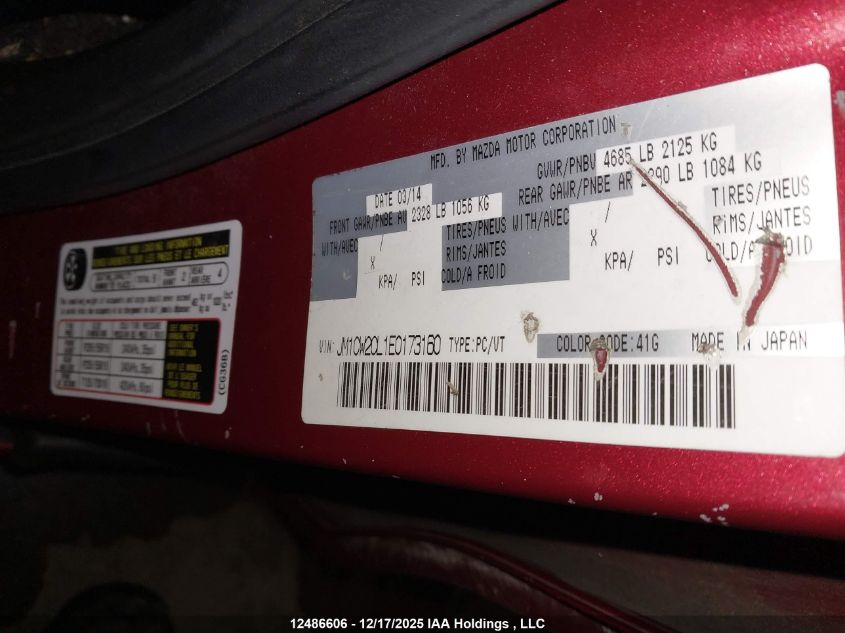 2014 Mazda Mazda5 Gs VIN: JM1CW2CL1E0173160 Lot: 12486606