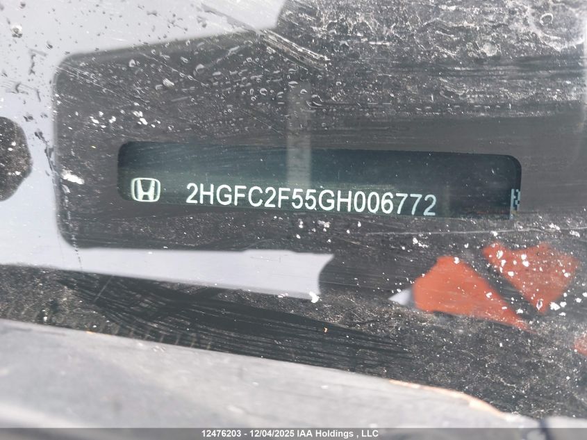 2016 Honda Civic Lx VIN: 2HGFC2F55GH006772 Lot: 12476203X