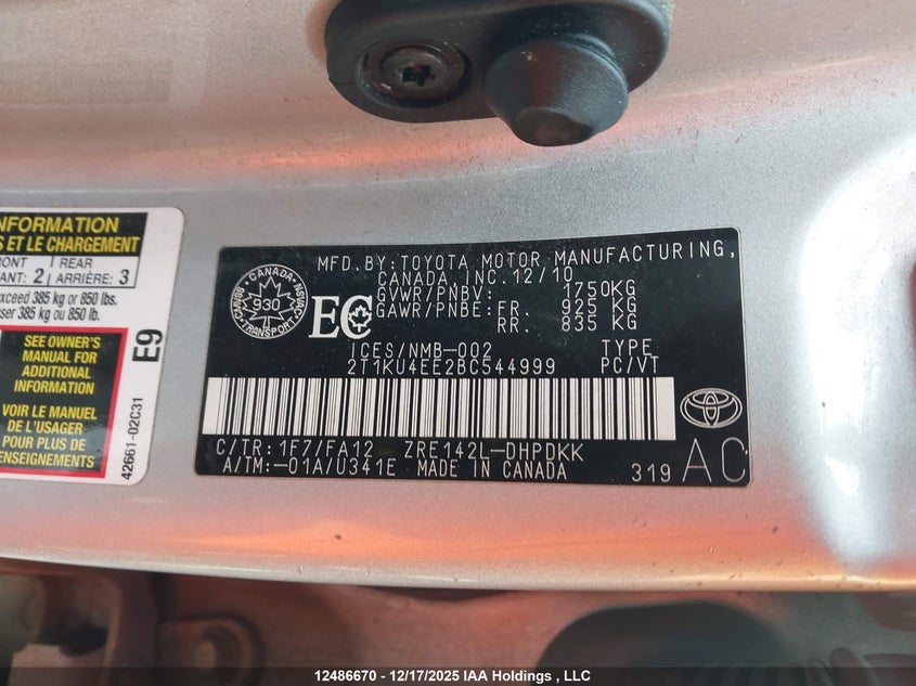 2T1KU4EE2BC544999 2011 TOYOTA MATRIX photo no. 9