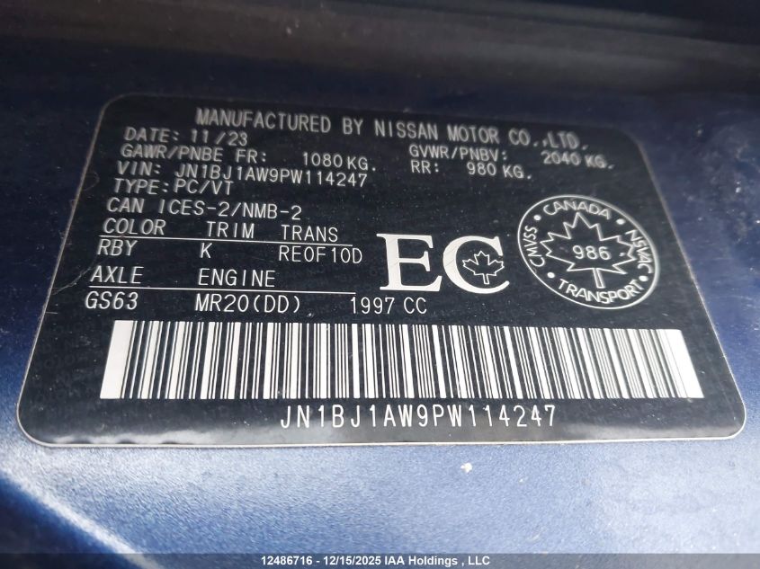 2023 Nissan Qashqai S VIN: JN1BJ1AW9PW114247 Lot: 12486716